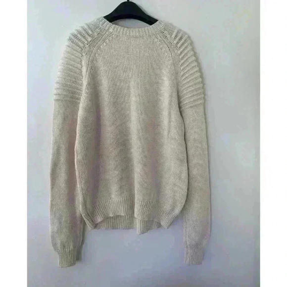 MILLY 100% Wool Cream Tan Heavy Weight Knit Sweater Size Medium - Picture 3 of 5